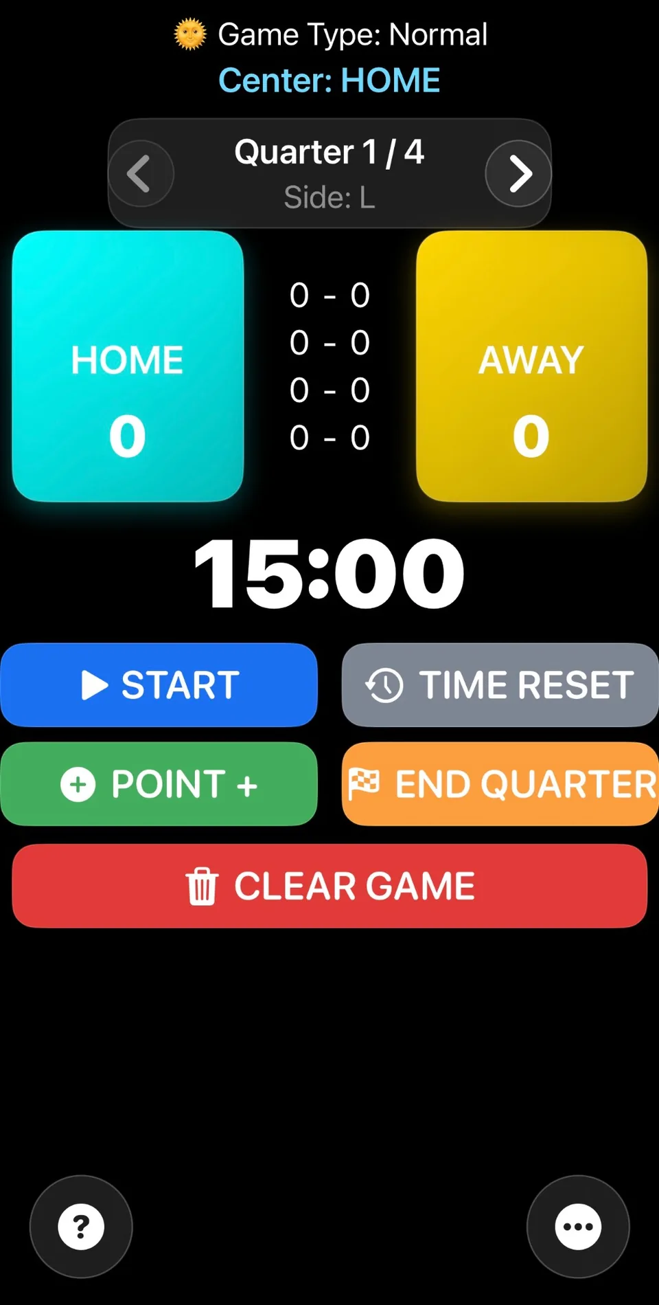 Netball Scoreboard screenshot showing scoreboard controls
